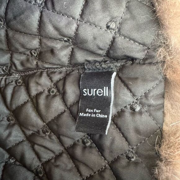 Surell Genuine Blue Fox Fur Trim Quilted Trapper Hat Black with fur Pom Poms - Picture 6 of 7